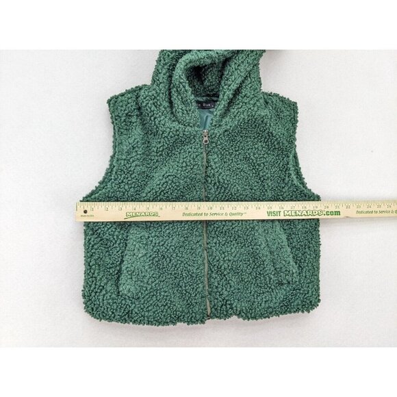 Ella Blue Women's Vest Size S Green Sherpa Fuzzy Textured Hood - Picture 7 of 16